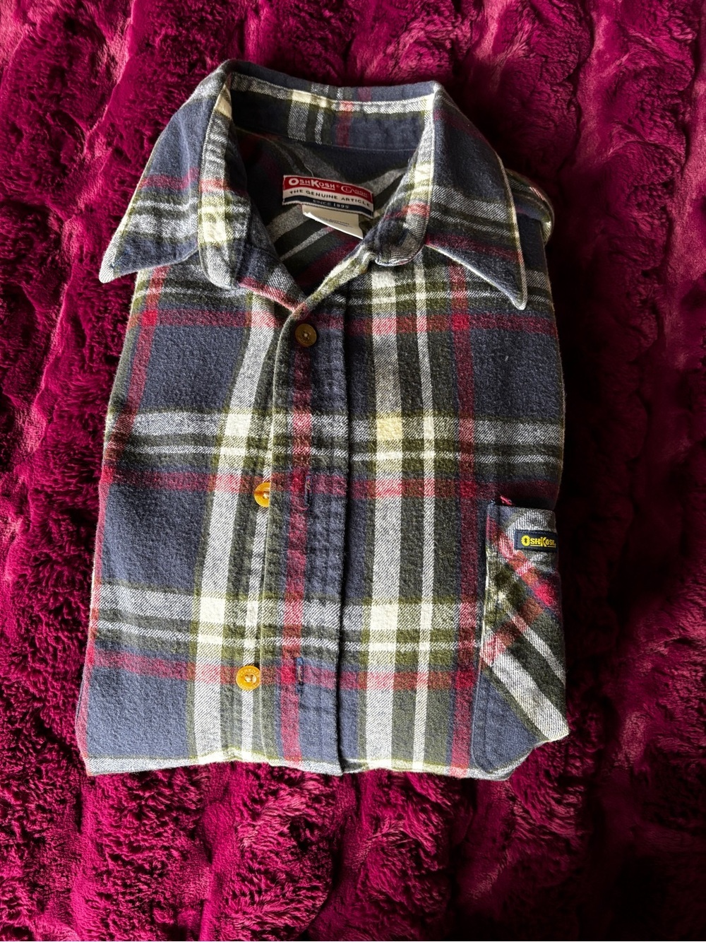 OSHKOSH men’s XL Vintage Plaid Flannel Shirt - Navy, Olive, Cream, ex. Condition